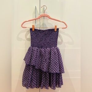 Maje purple ruffled skirt with flower pattern